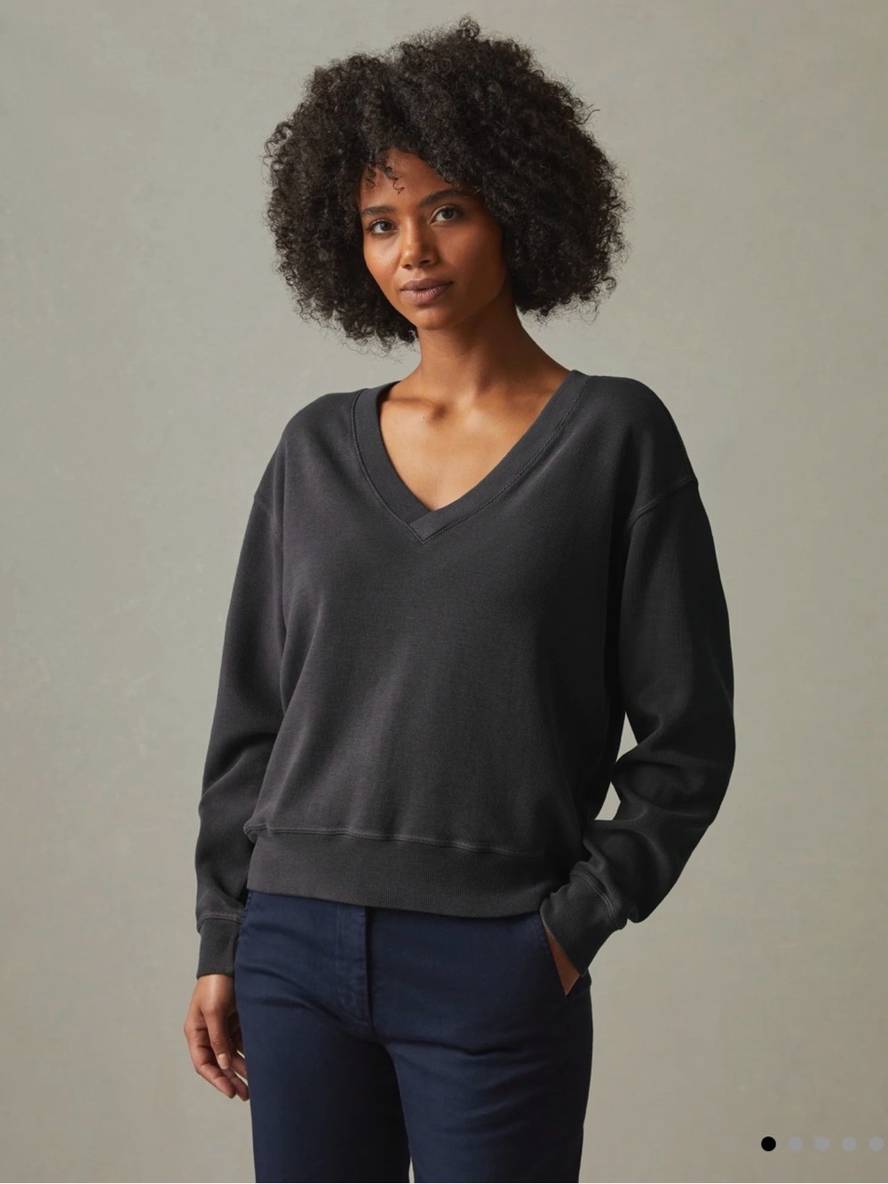 American Giant Women's Deep V-Neck Knit Sweater in Black